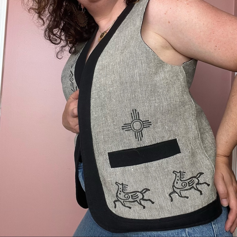 Vintage Lagenlook Tribal Embroidered Horse Vest